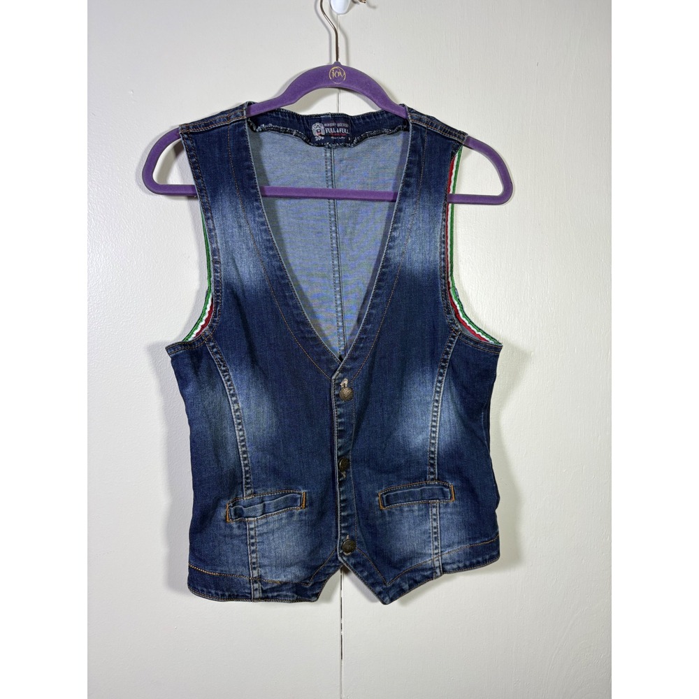 Full & Full Denim Vest S Blue Jean Button Front Western Y2K Biker Boho Cowgirl